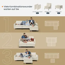 VASAGLE Modulares Sofa, L-förmiger Couch, 4-Sitzer, Schlafsofa mit Fußmodulen, tiefe Sitze - Weiß