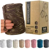 MeriWoolArt® Makramee Garn Braun - Makramee Garn 3mm farbig 200m - Super weiches Garn, einfach gedrehte Makramee Schnur - Öko-Tex 96% recyceltes Baumwollgarn farbig - DIY Boho Deko Makramee