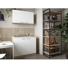 Respekta Merle Miniküche mit integrierter Mikrowelle und Edelstahlspüle, 100 cm, weiß