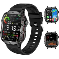 LQWELL Smartwatch für Damen Herren mit Bluetooth-Anrufen Smartwatch (5 cm/1.96 Zoll Full-Touch Zoll) 3ATM wasserdichte Fitnessuhr - Schwarz/Beige