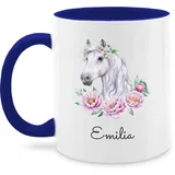 Tasse Tassen 325ml - Pferde - Pferdekopf Motiv mit Name personalisiert I Pferdemotiv I Pferd Name - 325 ml - Dunkelblau - reitersachen pferden pferdemädchen glühweintassen