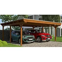 SKANHOLZ Carport Emsland 6,13 x 6,04 m nussbaum inkl. Regenrinne und Pfostenanker