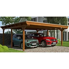 SKANHOLZ Carport Emsland 6,13 x 6,04 m nussbaum inkl. Regenrinne und Pfostenanker