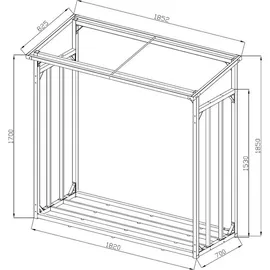 Quick Star Kaminholzregal Aluminium 185 x 70 x 185 cm mit Wetterschutz Grau/Transparent