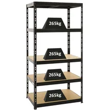 Proregal Schwerlastregal Tiger HxBxT 180 x 90 x 60 cm Fachlast 265 kg 5-Ebenen Schwarz