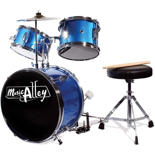 Music Alley Junior Drum Kit for Kids with Kick Drum Pedal, Drum Stool & Drum Sticks - Blue