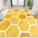 Sxakswol Teppich Wohnzimmer 140x200 cm Geometrisches Gelb 3D Teppich Bienenwabe Küche Esszimmer Schlafzimmer Teppich Kurzflor rutschfest Waschbar Teppiche Weich Pflegeleicht a2092