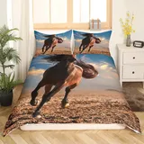 HELVES Bettwäsche 140x200 cm Braunes Pferd, 3D Bettwäsche Set Mikrofaser Bettbezug Laufendes Pferd für Kinder, Weiche Bettbezüge + 2 Kissenbezug 80x80 cm, mit Reißverschluss