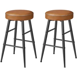 VASAGLE EKHO Kollektion - Barhocker, 2er Set, Barstuhl, Küchenstuhl, Kunstleder, Mid-Century-Modern-Stil, 63 cm hoch, Küche, Esszimmer, einfacher Aufbau, karamellbraun