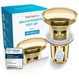Bächlein Ablaufgarnitur mit Überlauf (Gold) - Pop Up Ventil für Waschbecken und Waschtisch – Ablaufventil Abflussgarnitur aus Messing mit Einbauanleitung