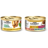 PURINA GOURMET Nature's Creation Katzennassfutter in Gelee naturbelassen, Huhn, 12er Pack (12 x 85g) & Gold Raffiniertes Ragout Duetto Katzenfutter nass, Lachs und Seelachs, 12er Pack (12 x 85g)