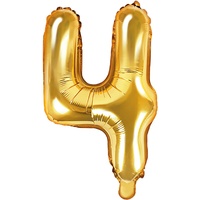 PartyDeco Folienballon Nummer "4" Gold-Geburtstag Hochzeit Jahrestag Folienballon Nummer "4"- Gold Größe ca. 35 cm Geburtstag Hochzeit Verlobung Silvesterparty Folienballon Hel Deko Geburtstag