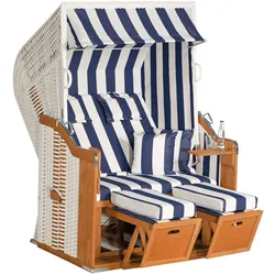 SUNNY SMART RUSTIKAL 250 PLUS Strandkorb, weiß/natur, Kunststoffgeflecht & Fichtenholz, 125 x 90 cm