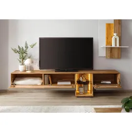MASSIVMOEBEL24.DE Wien Lowboard 240 cm x 55 cm x 43 cm Weiß/Geölt Glas/Holz/Massivholz