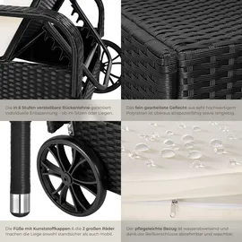 Tectake Rattan Sonnenliege 200 x 70 x 33 cm Schwarz