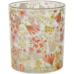 Decoris Teelichthalter Glas 9cm Teelichtglas Blumenmotiv Tischdeko Kerzenglas Glas Teelichter Windlicht Kerzenhalter Dekoglas Windlichtglas Transparent