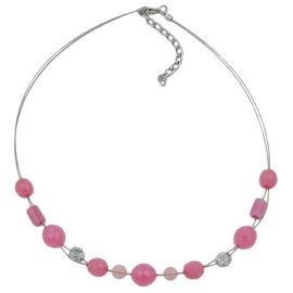 Gallay Perlenkette Drahtkette mit Glasperlen Facettenperle sattrosa und silber-verspiegelt 45cm rosa