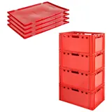 TSGPS Kingpower - Fleischkiste E3 mit Deckeln Fleischkiste Rot Fleischerkiste Fleischkisten Kiste Fleischkiste Eurobox Lebensmittelecht 60 x 40