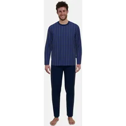 Schlafanzug GÖTZBURG, Herren, Gr. 50, blau (blau, dunkel, karo), Single Jersey, Obermaterial: 100% Baumwolle, kariert, bedruckt, casual, bequem lang, Rundhals, Langarm, Homewear-Sets, mit modernem Designkonzept