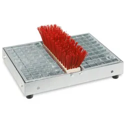 PROREGAL Robuster Schuhreiniger mit Bürste | HxBxT 45,5x35,5x17cm | Stahl-Gitterrost | Silber | Schuhputzer Schuhabstreifer