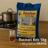 Basmati Reis Pamir 5 kg + 0,5g Safran Kheybar Darbari  Premium Langkorn⭐⭐⭐⭐