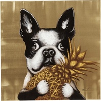 Kare Design Bild Touched Dog with Pineapple, Mehrfarbig, Leinwandbild, Hund, Acrylfarbe, Canvas, Tannenholz Rahmen, handgemalte Details, 80x80x4 cm (H/B/T)