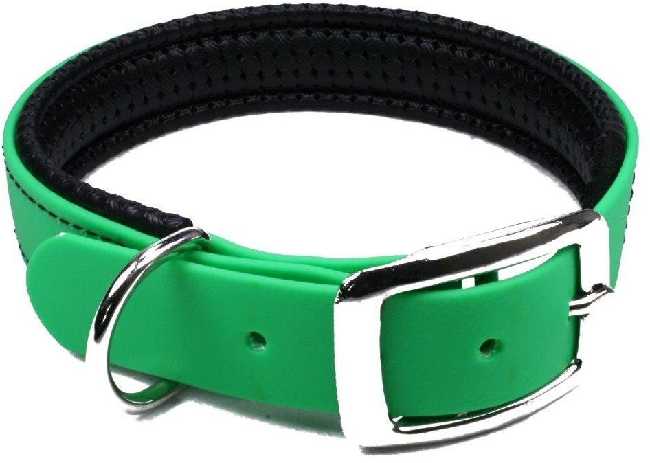 LENNIE BioThane Halsband, gepolstert, Dornschnalle, 25 mm breit, Größe 32-40 cm, Neon-Grün, Aufdruck möglich