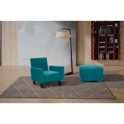 Sessel EGOITALIANO "QQ, Funktionssessel zum Hocker zusammenklappbar", blau (teal), B:68cm H:71cm T:81cm, Sessel, Einzelsessel, inkl. Rollen, in vielen Farbe und hochwertigem Microfaserbezug