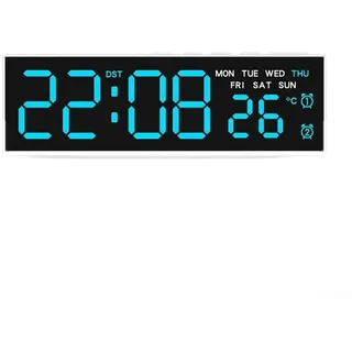 Digitale LED-Wanduhr mit großem Bildschirm Anzeige von Uhrzeit, Datum, Temperatur und Tag, Alarm mit einstellbarer Helligkeit (F)