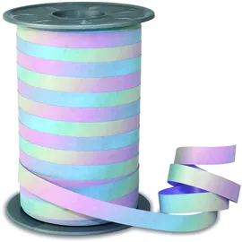 Präsent RAINBOW Ringelband pastell, 200 m Geschenkband zum Verpacken und Dekorieren, 10 mm Breite, Dekoband in Regenbogenfarben, leicht kräuselbar