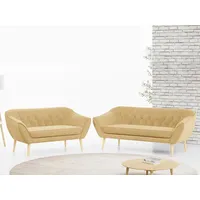 MKS MÖBEL Sofa PIRS 3 2, Set, zwei Sofas, T30-Schaum, Holzbeine, Skandinavischer Stil, Gesteppte Polsterung, Moderne Sofa Set 3 + 2 gelb