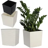 Kadax Blumentopf aus Kunststoff, wetterfester Gartentopf für Balkon, Terrasse, Innenbereich, Leichter Topf mit Einlage, Pflanzentöpf, Blumenkübel (Creme, Höhe: 19 cm)