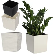 Kadax Blumentopf aus Kunststoff, wetterfester Gartentopf für Balkon, Terrasse, Innenbereich, Leichter Topf mit Einlage, Pflanzentöpf, Blumenkübel (Creme, Höhe: 19 cm)