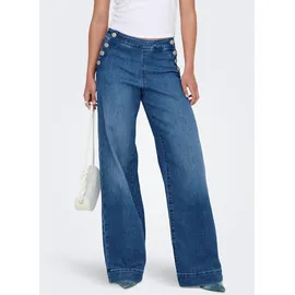 Only High-waist-Jeans "ONLMADISON HW BUTTON WIDE DNM GEN769NOOS", Damen, Gr. 27, Länge 30, blau (medium blau denim), Denim/Jeans, Obermaterial: 90% Baumwolle, 8% Polyester, 2% Elasthan, unifarben, relaxed fit knöchellang, Jeans High-Waist-Jeans