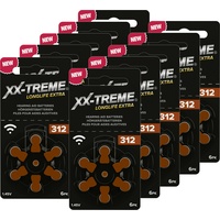 60 Stück XX-TREME Longlife Extra Hörgerätebatterien 312 Braun PR41 NEU