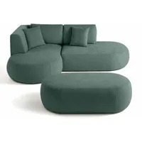 Lisa Design Santorini - 4-Sitzer Modulares Ecksofa links + Hocker - aus strukturiertem Stoff , Grün - Grün