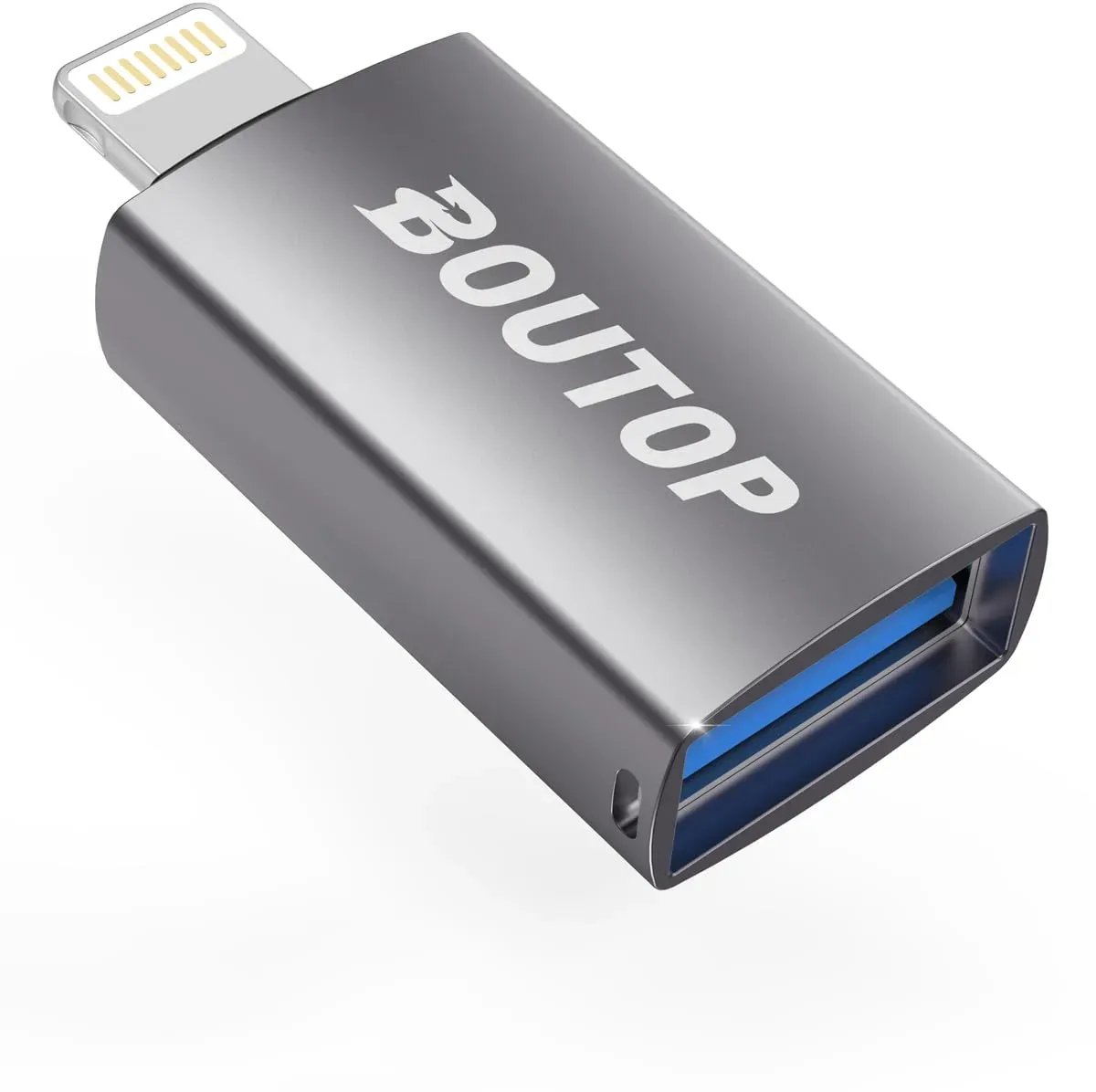 BOUTOP Lightning auf USB 3 Kamera-Adapter für iPhone, iPad, iPod - [Apple MFi Zertifiziert] USB OTG Adapter kompatibel mit Digitalkamera, USB Stick, Kartenleser, Maus, Tastatur usw - 1 Packung [Grau]