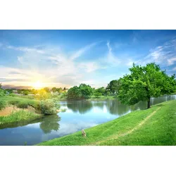 Fototapete PAPERMOON "Fluss in Landschaft", bunt, B:5,00m L:2,80m, Vlies, Tapeten