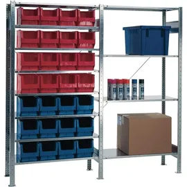 NW NORDWEST Steckregal H2000xB1000xT400mm Anbauregal 8 Stahlböden 12xMK3 blau,16xMK3 rot TW