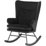 Qiyano Tahdia Schaukelstuhl Schwarz, Schaukelsessel mit Armlehne, Gepolsterter Sessel Wohnzimmer, Hochwertige Verarbeitung, 180 kg Tragkraft