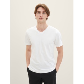 TOM TAILOR Herren T-Shirt mit V-Ausschnitt aus Baumwolle, 20000-White, L