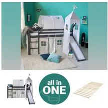 Homestyle4u Hochbett 90 x 200 cm Kiefer grau