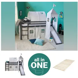 Homestyle4u Hochbett 90 x 200 cm Kiefer grau
