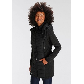 KANGAROOS Steppjacke KANGAROOS Gr. 36 (S), schwarz Damen Jacken Lange im trendigem Material-Mix mit abnehmbarer Kapuze