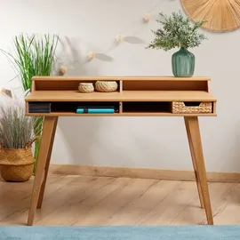 Idimex Schreibtisch Luna mit 2 offenen Fächern, Arbeitstisch aus Massivholz in Eiche farben, Bürotisch mit konischen Füßen, Computertisch mit Aufsatz