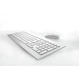 Cherry DW 8000, kabelloses Tastatur- und Maus-Set, EU-Layout (QWERTY), batteriebetrieben, ultraflache Tastatur, 3 Tasten-Maus mit Infrarotsensor, Weiß-Silber