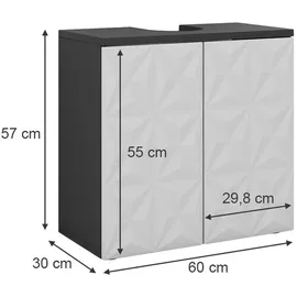 Vicco Waschbeckenunterschrank Edge Schwarz Weiß modern 60x57 cm Badezimmer, Schrank Badschrank Badkommode Badmöbel 2 Türen