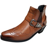 Western-Stiefeletten für Herren, Kubanischer Absatz, Kettenschnalle, Knöchel, Cowboy, schwarze Stiefel, Schnallenriemen, Retro-Leder, quadratische Zehenpartie, Cowboy, kurze Stiefel, Cowboy, - 43 EU