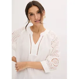 bonprix Tunika aus luftigem Musselin, weiß, Gr.44, Schöne Musselin-Tunika mit modischer Lochstickerei, aus 100% Baumwolle,Musselin