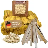Landree Anfeuerholz-Spar-Set, 6 kg + 65 Stück Holzwolle Anzünder und Anmachholz, Holzwolle für Kamin, Ofen, Kaminofen, Grill und Smoker, nachhaltige Qualität aus Schleswig Holstein